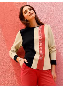 WITT Damen Langarm-Pullover , hinten einfarbig, schwarz-sand-gemustert, Gr&ouml;&szlig;e 36, 50% Viskose, 25% Polyamid, 25% Polyester