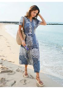 WITT Damen Sommerkleid mit Raffungen an den Schultern, ecru-bleu-bedruckt, Gr&ouml;&szlig;e 36, 100% Viskose