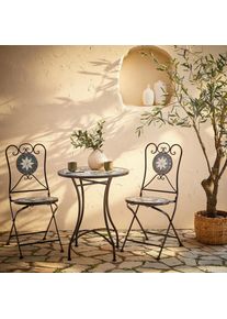 Ambia Garden Balkonset , Grau, Schwarz , Metall, Keramik , 3-teilig , Gartenm&ouml;bel, Gartengarnituren, Gartenm&ouml;bel-Sets