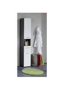 Welltime, Welltime Hochschrank &raquo;Sovana&laquo; Badezimmerschrank in Hochglanzoptik - (B/T/H) 30/31/182 cm, eichefarben rauchsilber, wei&szlig; hochglanz, 