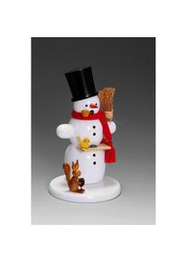 Albin Preissler, R&auml;ucherm&auml;nnchen &raquo;Schneemann mit Eichh&ouml;rnchen, Handwerkskunst aus dem Erzgebirge&laquo; Weihnachtsdeko aus Buchenholz, wei&szlig;, Massivholz