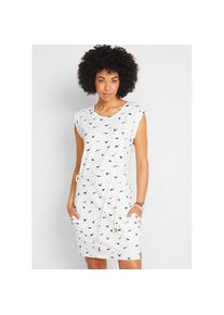 bonprix, Unisex, bonprix Shirtkleid Eingrifftaschen mit All-Over Print, wollwei&szlig; bedruckt, 36/38 (S), N-Gr, Shirtkleid aus bequemem Jersey f&uuml;r 