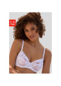 Lascana, Lascana B&uuml;gel-BH aus zarter, elastischer Jacquardspitze und feinem Mesh, sexy Dessous, wei&szlig;, 90, Cup F, B&uuml;gel-BH