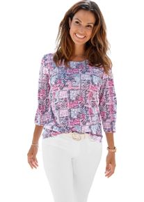 Damen 3/4-Arm-Shirt mit Patchwork-Dessin fuchsia-bedruckt