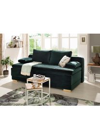 Goodproduct, GOODproduct Schlafsofa &raquo;Berlin&laquo; Dauerschl&auml;fer mit Boxspringfederung, Bettfunktion und Bettkasten, gr&uuml;n, Samtoptik (100% Polyester), B/H/T
