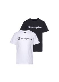 Champion, Herren, T-Shirt Packung, 2 Stk. Kurzarm, mit Logoschriftzug, aus Baumwolle und Polyester, schwarz, wei&szlig;, L (152/158), T-Shirt im praktischen