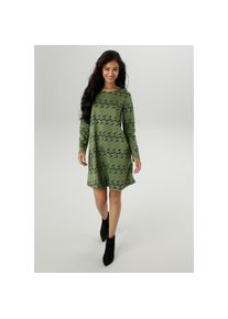 Aniston Selected, Unisex, Aniston SELECTED Jerseykleid mit trendiger Jaquardmusterung, gr&uuml;n, wei&szlig;, schwarz, grau, braun, 48, N-Gr, Kleid in trendiger,