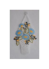 Stickereien Plauen, Fensterbild &raquo;Blumenampel&laquo;, blau, gr&uuml;n, wei&szlig;, Polyester