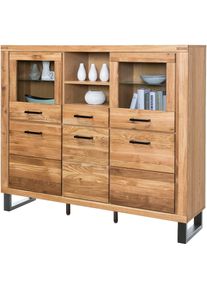 Home Affaire, Home Affaire Highboard 1 Stk. tlg. Industriestil, Teilmassiv Eiche, schwarze Elemente, Modern, braun, FSC -zertifiziertes teilmassives 