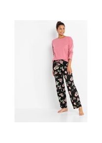 bonprix, Unisex, bonprix Pyjama Set, Pyjama aus Baumwolle, beerensorbet, schwarz gebl&uuml;mt, 48/50 (XL), Pyjama mit floralem Druck f&uuml;r einen eleganten 