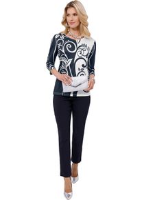 Damen 3/4-Arm-Shirt mit Glitzer-Kontrast-Druck ecru-marine-bedruckt