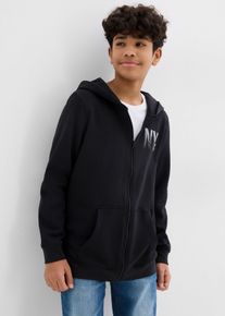 Sweat zipp&eacute; &agrave; capuche en coton m&eacute;lang&eacute; en noir pour gar&ccedil;ons, Taille 152/158, bonprix
