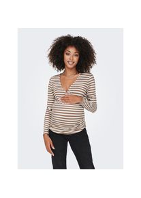 Only Maternity, Unisex, Only Maternity Umstandsshirt &raquo;OLMJOY L/S WRAP TOP JRS&laquo;, beaver fur stripes:cloud dancer, XXL, Langarmshirt von Only Maternity