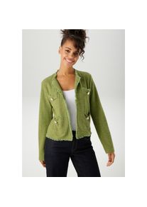 Aniston Casual, Unisex, Aniston CASUAL Kurzjacke aus meliertem Boucl&eacute;-Jacquard, gr&uuml;nmeliert, goldfarben, 40, Jacke mit dekorativen Zierkn&ouml;pfen an den 