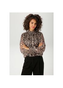 Aniston Casual, Unisex, Aniston CASUAL Chiffonbluse im Leo-Druck mit goldfarbenen Glitzerstreifen, sand, schwarz, braun, beige, goldfarben, 44, Bluse 