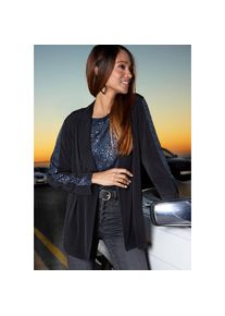 Lascana, Unisex, Lascana Blusenjacke mit Pailettenbesatz, Partyjacke, festlich, schwarz, navy, 34, Blaue Pailettenstreifen an den &Auml;rmeln