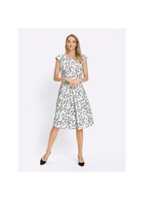 Heine, Unisex, Heine Jerseykleid &raquo;Jersey-Kleid&laquo;, ecru, schwarz, bedruckt, 44, Normalgr&ouml;ssen, Bindeband zur Weitenregulierung