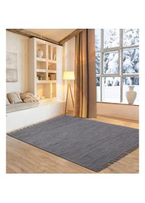 Goodproduct, GOODproduct Teppich &raquo;Gastines&laquo; rechteckig 5 mm H&ouml;he Wendeteppich, reine Baumwolle, handgewebt, uni, waschbar, modern, anthrazit, 