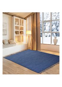 Goodproduct, GOODproduct Teppich &raquo;Gastines&laquo; rechteckig 5 mm H&ouml;he Wendeteppich, reine Baumwolle, handgewebt, uni, waschbar, modern, blau, Baumwolle, 5 