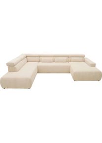 DOMO collection, DOMO collection Wohnlandschaft &raquo;Brandon, belastbar bis 140kg/ Sitz, B/T: 359/228 cm, U-Form&laquo; ohne Sitztiefenverstellung, Cord, creme,