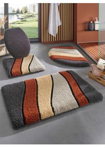 Hagemann Witt Badeteppich, terra-anthrazit-gemustert, Gr&ouml;&szlig;e 50x50 cm - WC-Vorlage mit Ausschnitt, 100% Polyacryl