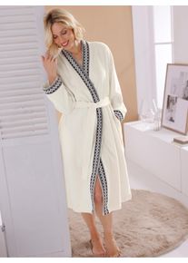 Plantier Witt Damen Bademantel mit Webblende, wei&szlig;-schwarz, Gr&ouml;&szlig;e 36/38, 100% Baumwolle