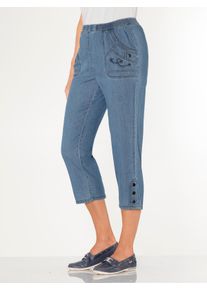 WITT Damen 3/4-Jeans mit Zierkn&ouml;pfen, blue-bleached + blue-stone-washed, Gr&ouml;&szlig;e 19, 100% Baumwolle