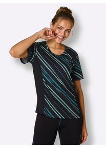 Witt Damen Funktionsshirt mit Kontrast-Eins&auml;tzen, blaugr&uuml;n-gemustert, Gr&ouml;&szlig;e 52/54, 90% Polyester, 10% Elasthan