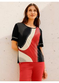 WITT Damen Kurzarmshirt mit einfarbigem R&uuml;ckenteil, erdbeere-schwarz-bedruckt, Gr&ouml;&szlig;e 52, 95% Viskose, 5% Elasthan