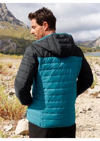 Witt Herren Steppjacke mit fester Kapuze, schwarz-aquapetrol, Gr&ouml;&szlig;e 60, 100% Polyester. Wattierung: 100% Polyester