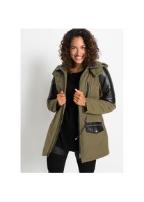 bonprix, Unisex, bonprix Parka &raquo;Parka mit Lederimitat-Eins&auml;tzen&laquo; mit Kapuze Winterjacke mit Kapuze als Parka mit Lederimitat-Eins&auml;tzen, khakigr&uuml;n, 