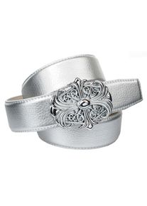 Anthoni Crown, Unisex, Lederg&uuml;rtel in silberfarben mit Unterf&uuml;hrung, dekorative Schliesse, silberfarben, 90, Keine Dornschliesse und Keine L&ouml;cher im 