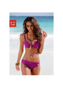 s.Oliver, Unisex, s.Oliver Push-Up-Bikini mit Zierring an der Hose, fuchsia, 34, Cup C, Mit silbernen Accessoires an der Hose