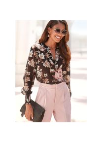 Lascana, Unisex, Lascana Chiffonbluse mit Blumendruck und V-Ausschnitt, Unisexbluse, elegant-chic, schwarz bedruckt, 34, V-Ausschnitt mit Blende