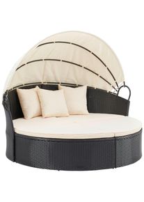 Luca Bessoni Sonneninsel , Schwarz, Beige , Metall, Kunststoff, Textil , 4-teilig , F&uuml;llung: Komfortschaum , 180x80x81 cm , verstellbares Dach , Gartenm&ouml;bel, Loungem&ouml;bel, Sonneninseln