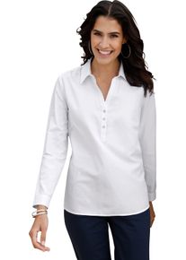 Damen Hemdbluse mit kurzer Knopfleiste weiss