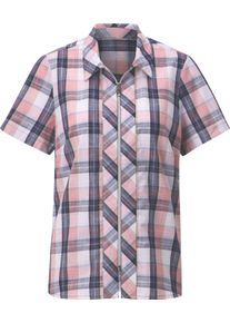 Damen Karobluse mit Seitenschlitzen flamingo-marine-kariert