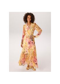 Aniston Casual, Unisex, Aniston CASUAL Wickelkleid mit grossfl&auml;chigen Batikbl&uuml;ten bedruckt - NEUE KOLLEKTION, gelb, apricot, rosa, moosgr&uuml;n, orange, 