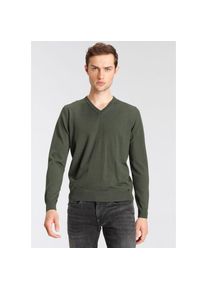 OLYMP, Herren, OLYMP V-Ausschnitt-Pullover &raquo;OLYMP Strick Casual&laquo; klassischer Strickpullover, olive, M, Pullover von OLYMP