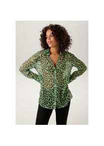 Aniston Casual, Unisex, Aniston CASUAL Hemdbluse mit trendfarbenem Animal-Print, gr&uuml;n, schwarz, wollwei&szlig;, 46, Bluse aus leicht transparentem Chiffon