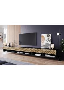 P & B Lowboard , Schwarz, Eiche Wotan , Holzwerkstoff , 6 F&auml;cher , kaltweiss , 300x30x31 cm , FSC , stehend, h&auml;ngend , Wohnzimmer, TV M&ouml;bel, Lowboards, Lowboards stehend