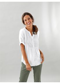 WITT Damen Tunika mit floraler Stickerei, ecru, Gr&ouml;&szlig;e 52, 100% Viskose. Spitzenbesatz: 100% Baumwolle