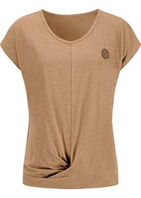 Damen Kurzarmshirt Saum in Knoten-Optik camel