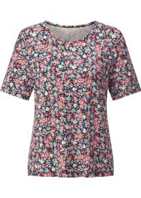 Damen Rundhalsshirt elastisch. mit Elasthan marine-flamingo-bedruckt