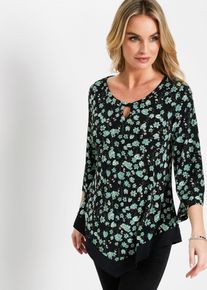 T-shirt tunique en vert, Taille 48/50 (XL), Couleur/Motif: vert pastel/vert galet &agrave; fleurs, bonprix