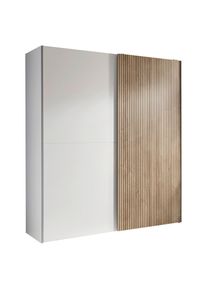 Mid.you Schwebet&uuml;renschrank , Weiss, Eichefarben , Metall , 2 F&auml;cher , 170x196x57 cm , Schlafzimmer, Kleiderschr&auml;nke, Schwebet&uuml;renschr&auml;nke