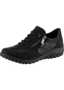 Rieker Damen Schn&uuml;rschuh mit Stretch-Einsatz, f&uuml;r kr&auml;ftige F&uuml;sse schwarz