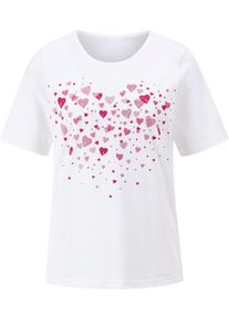 Damen Kurzarmshirt mit Herz-Druck weiss-pink