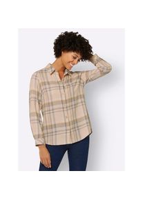 Casual Looks, Unisex, Flanellbluse, camel, steingrau, kariert, 46, reine Baumwolle