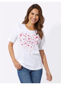 WITT Damen Kurzarmshirt mit Herz-Druck, wei&szlig;-pink, Gr&ouml;&szlig;e 54, 100% Baumwolle